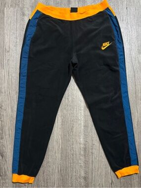 Nike Fleece Pants Orange Blue Men's XL Elastic Waist